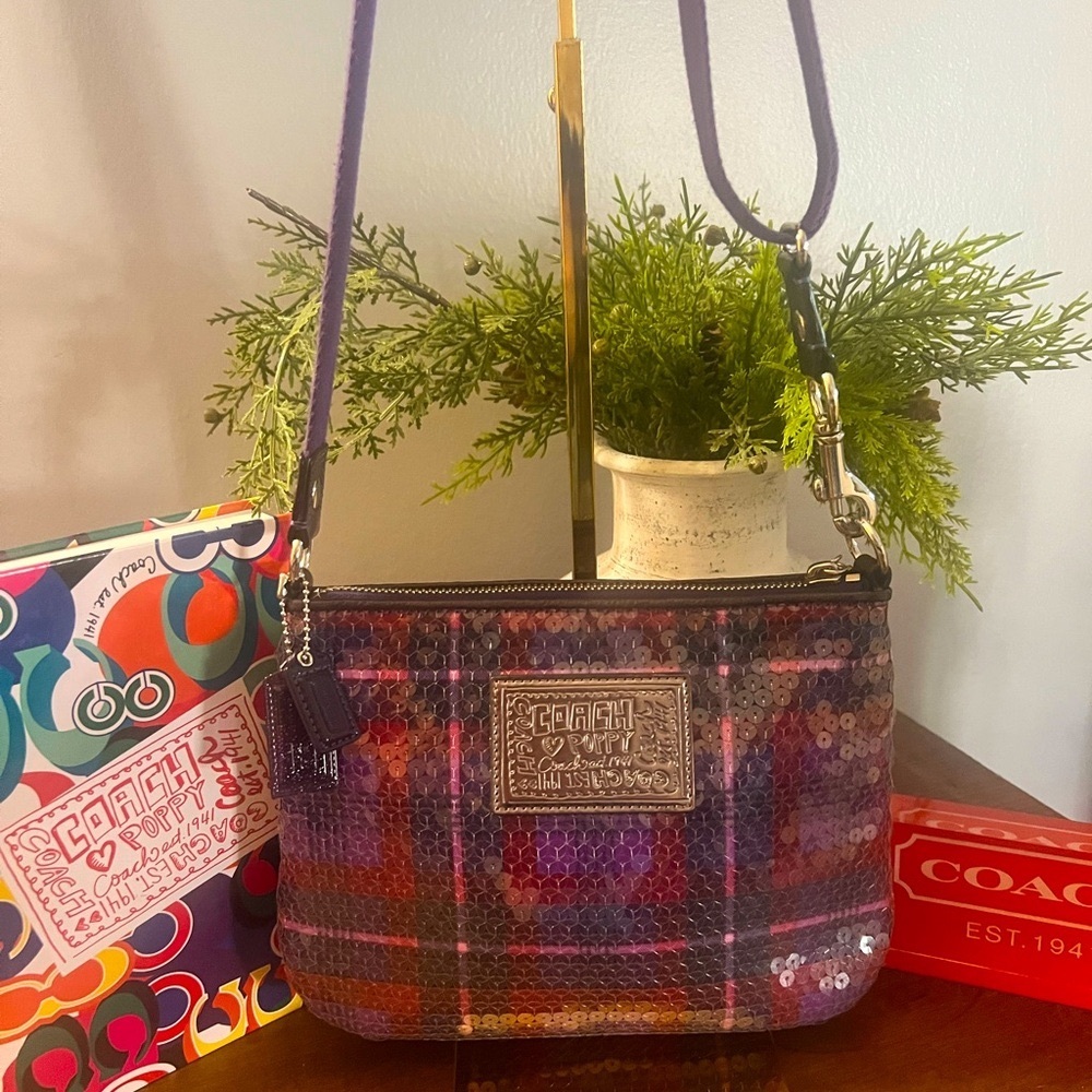 Coach Poppy Plaid Sequin Crossbody